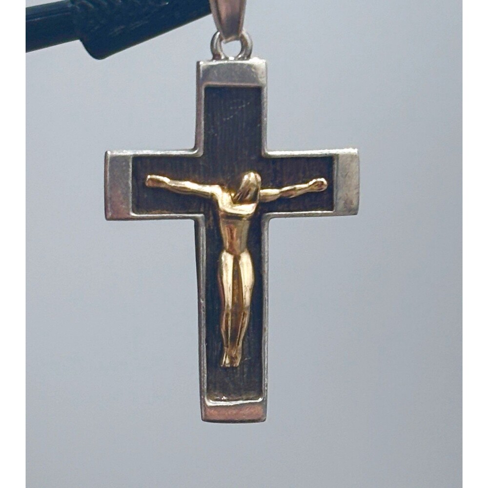 Vintage Michael Anthony Sterling Silver 14K Gold Crucifix Cross Pendant 7.3g - Picture 10 of 13